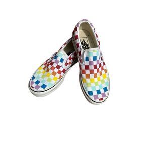 Vans Off The Wall Classic Checkerboard Red Yellow Blue Slip On Skate Shoes  Size